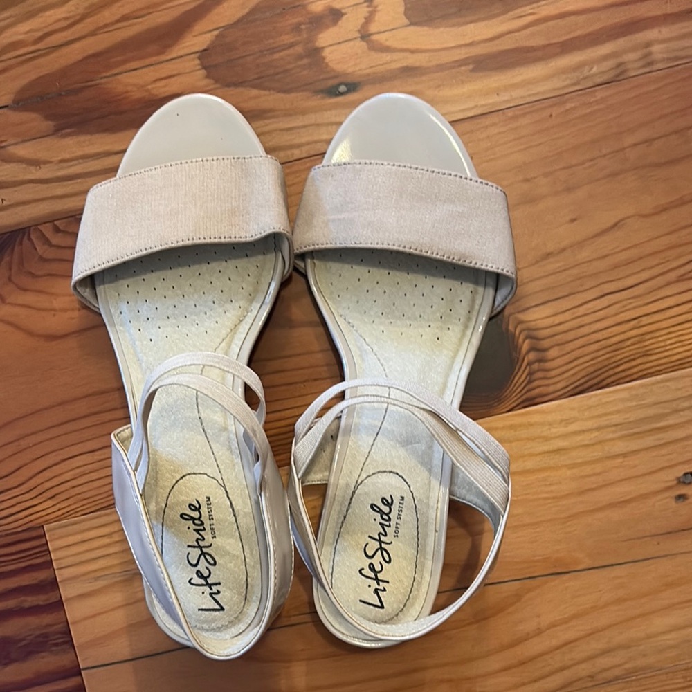 Life Stride Cream Sandals with Ankle Strap